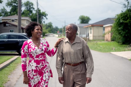 a man and woman walking