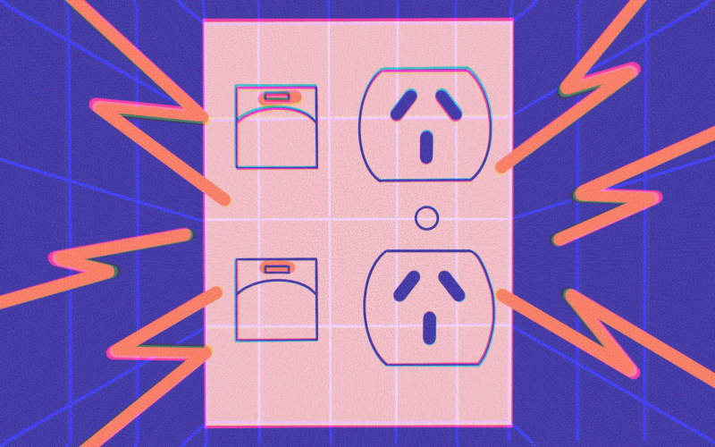 Stylised illustration of power socket and voltage lines