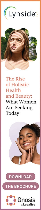 Lynside banner promoting holistic health and beauty trends, featuring two women and a brochure download button.