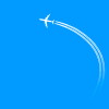 The white plane flies against the blue sky, leaving a white trail. Vector illustration