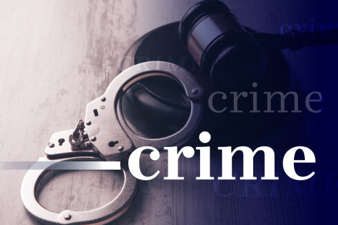 An image shows handcuffs and a gavel. The word crime is imposed over the bottom right of the image.