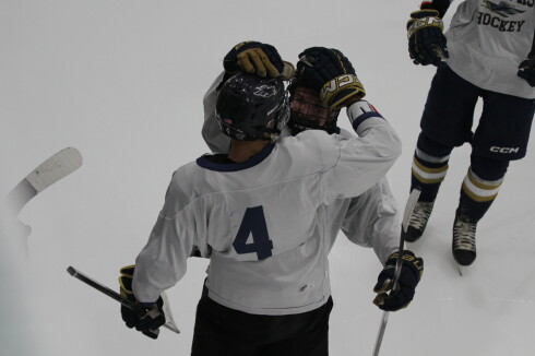 Players celebrate together.