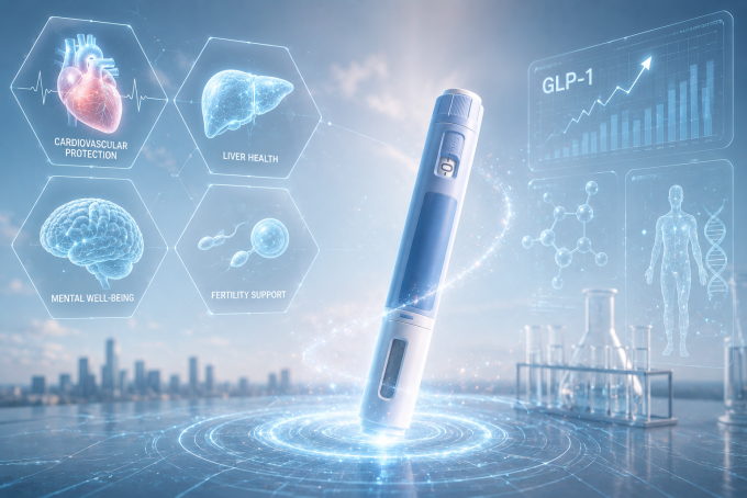 Around the world, studies are underway to determine whether GLP-1 anti-obesity drugs can be used to treat a wide range of conditions beyond weight loss. AI-generated image