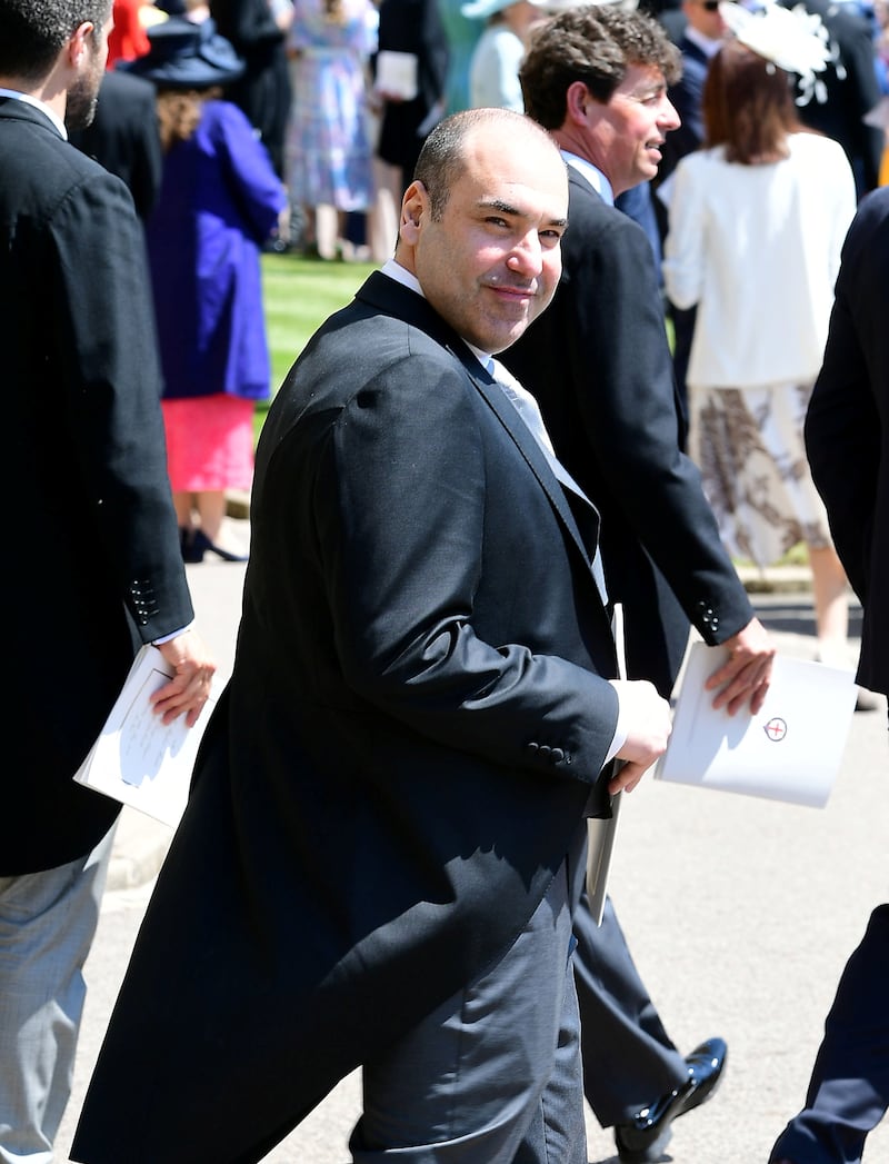Rick Hoffman in 2018, leaving the wedding of his “Suits“ co-star, Meghan Markle, and Prince Harry at Windsor Castle, Britain.