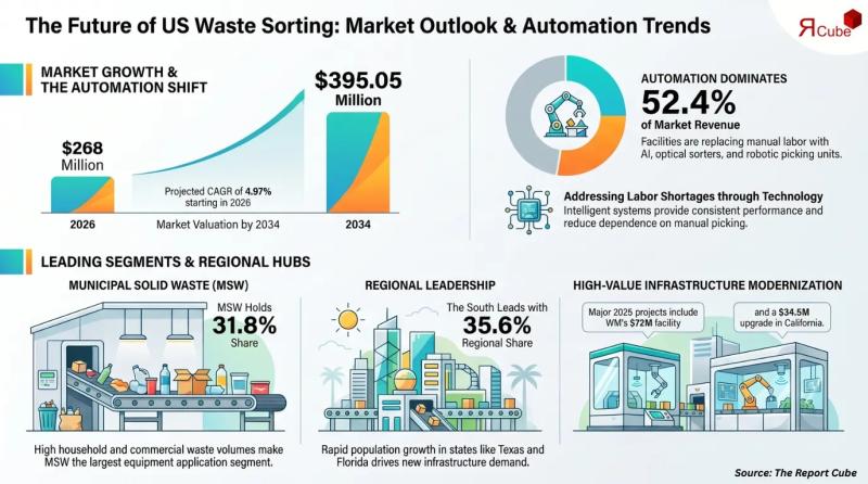 US Waste Sorting Equipment Market to Reach USD 395.05 Million by 2034 | AMP Robotics, Bulk Handling Systems, CP Manufacturing, Sherbrooke OEM Ltd.