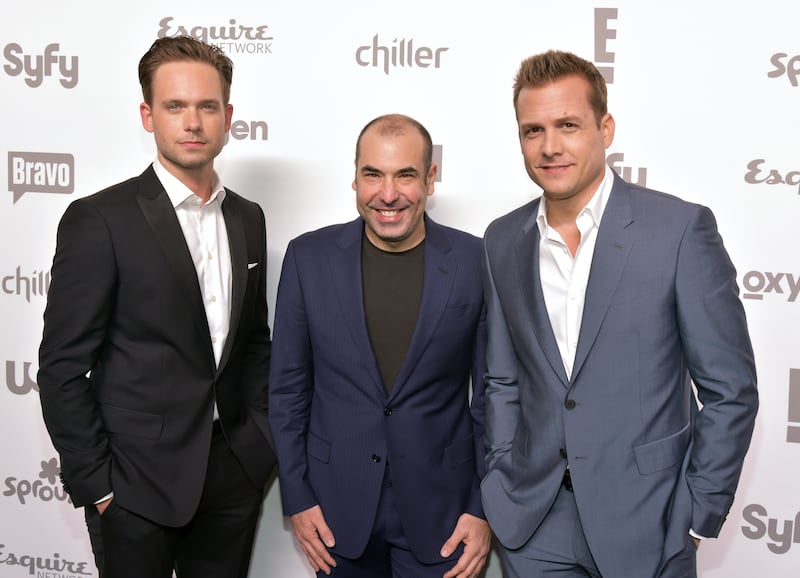 Patrick J. Adams, Rick Hoffman, and Gabriel Macht of "Suits" appear at an event in New York City on May 14, 2015.
