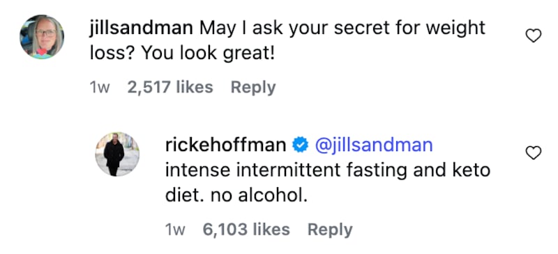 Rick Hoffman revealed his weight-loss secret in an Instagram comment.