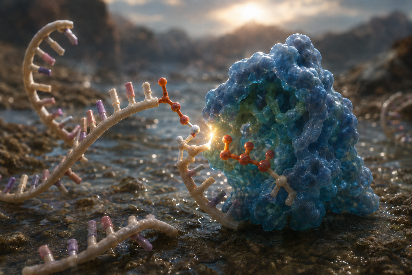 A ribozyme found by accident selectively repairs broken RNA, suggesting early life could have preserved its genetic code without any proteins.