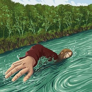 illustration of a man drowning in a river