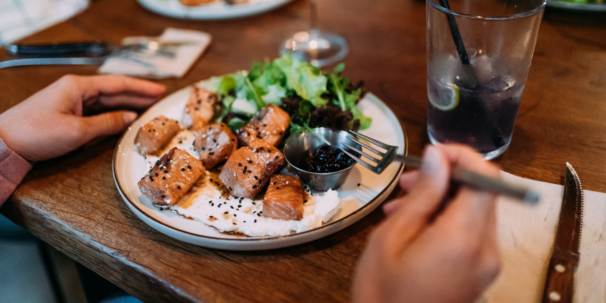 Enjoying lunch with friends.