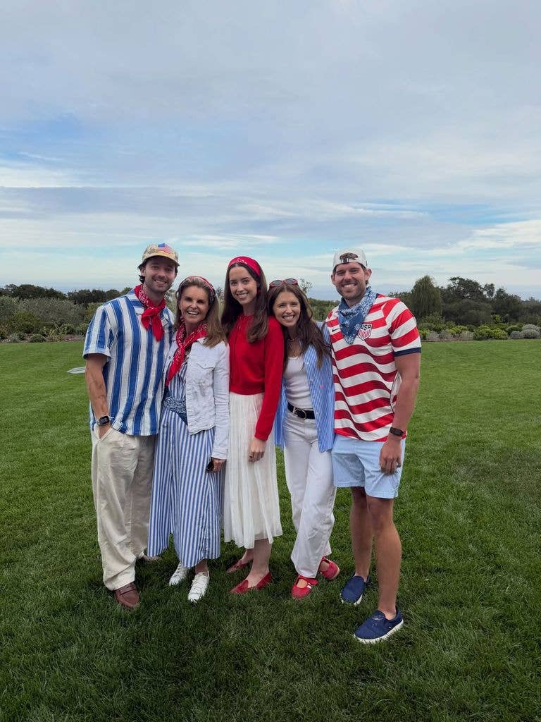 Patrick Schwarzenegger, Maria Shriver, Christina Schwarzenegger, Katherine Schwarzenegger, and Christopher Schwarzenegger posing for a photo on the Fourth of July, shared via Instagram