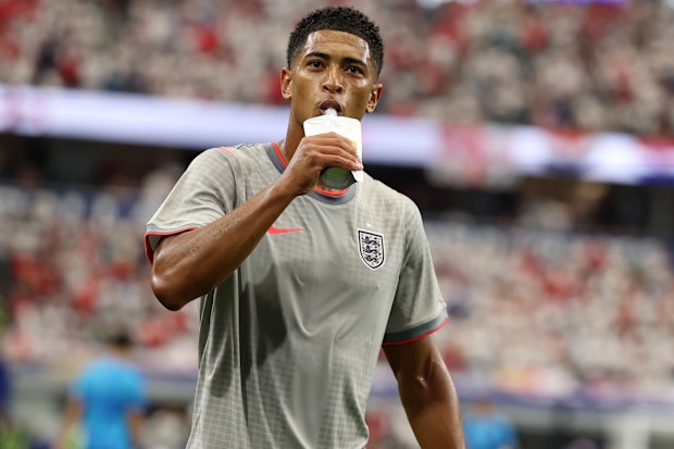 Jude Bellingham #10 of England warms up before the FIFA World Cup 2026 Group L match between England and Croatia at Dallas Stadium on June 17, 2026 in Arlington, Texas.