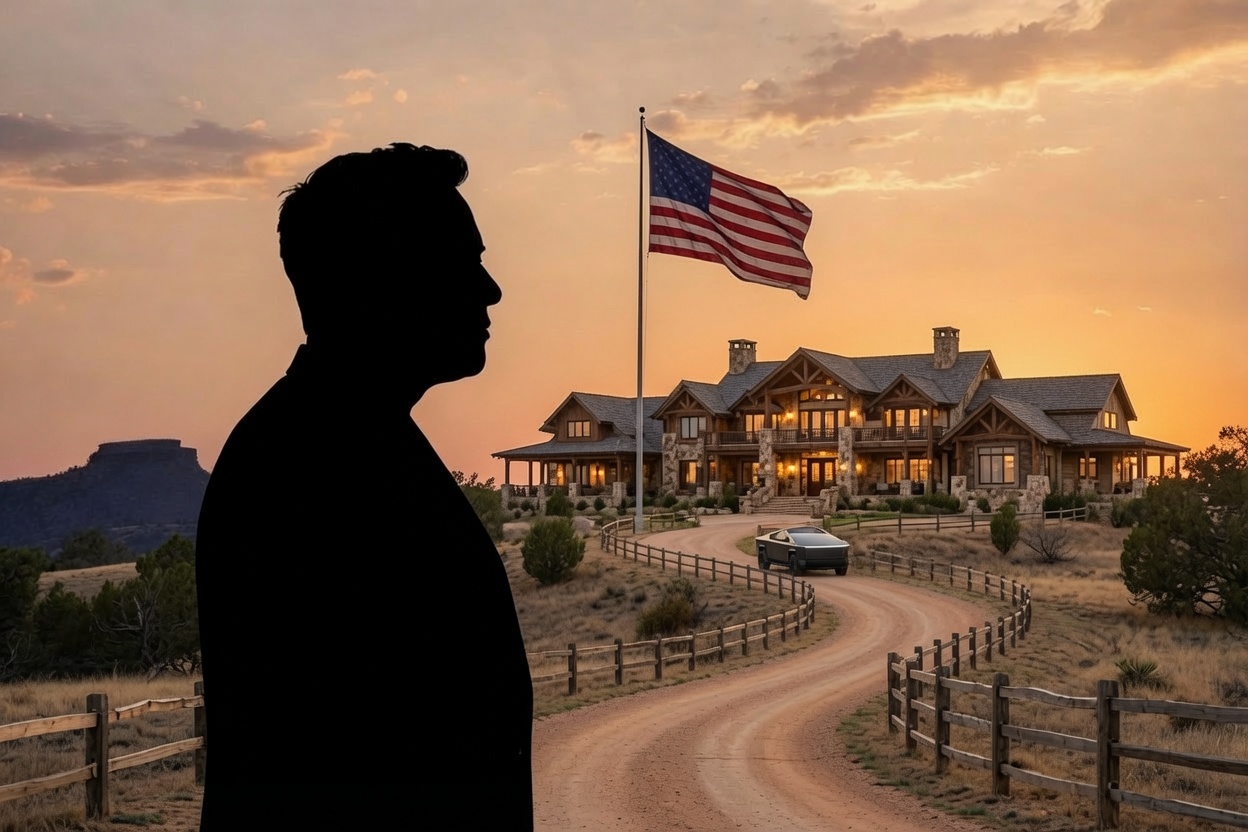 Concept art of Elon Musk Texas Ranch as rendered via Grok
