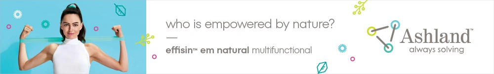 Ashland promotional graphic showing a woman stretching an effisin em natural band with “who is empowered by nature?”