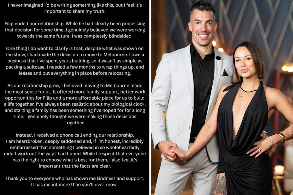 Text from Stella and the couple standing together
