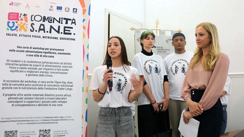 At a secondary school in Naples, students participate in a nutrition workshop run by the Valter Longo Foundation