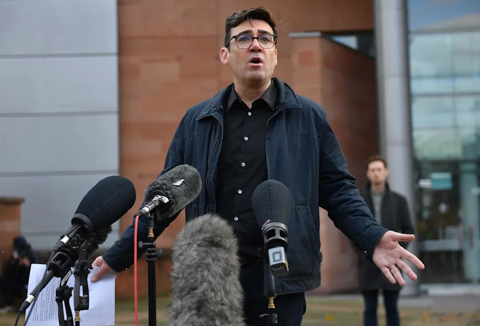 Greater Manchester Mayor Andy Burnham speaking to the media outside Bridgewater Hall, Manchester, following last-ditch talks with the Prime Minister aimed at securing additional financial support for his consent on new coronavirus restrictions. 20 October 2020