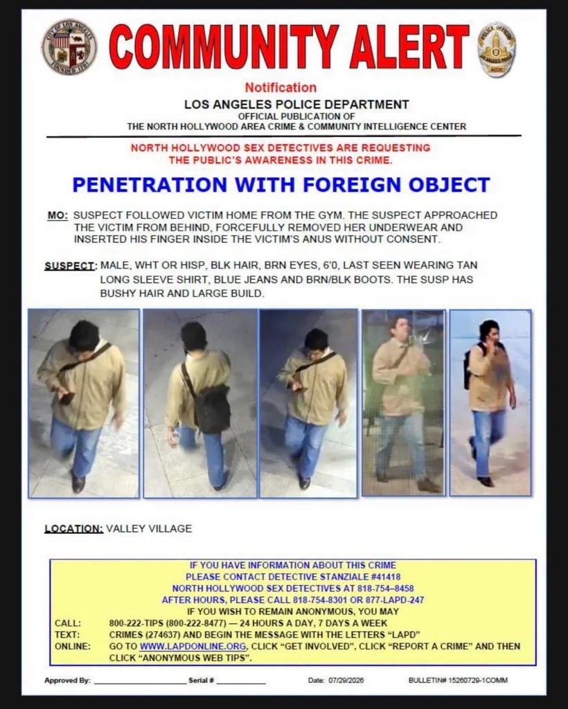 The lead detective on the case is "desperate" for the public's help in finding the suspect because he could be a serial predator. LAPD North Hollywood Division
