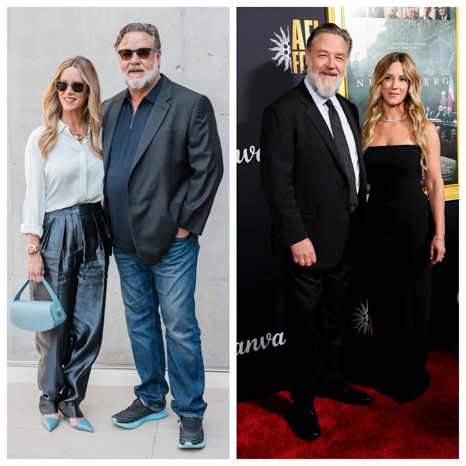Russell Crowe has spoken openly about his weight-loss journey. Pictured here with his girlfriend, Britney Theriot, 42, in June 2024 and in October 2025. / Claudio Lavenia/Getty Images;Mario Anzuoni Reuters