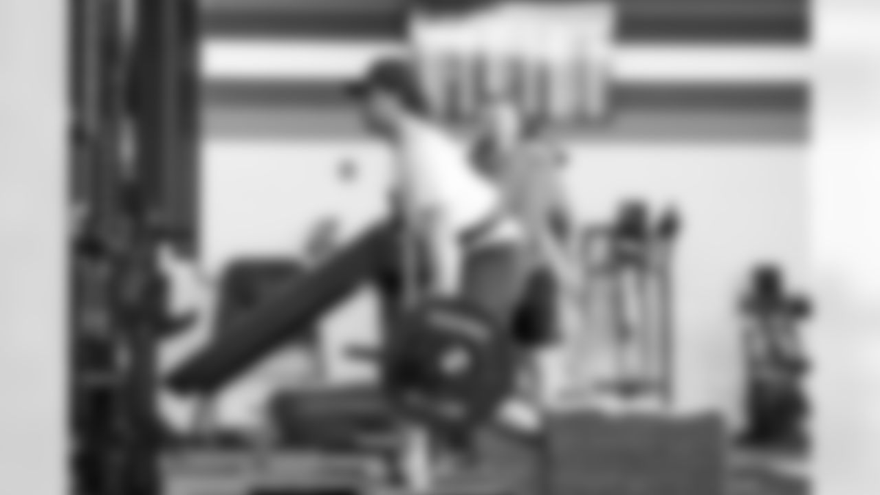 Kicker Andre Szmyt (25) during a workout in Phase I of the offseason on April 14, 2026 at CrossCountry Mortgage Campus.