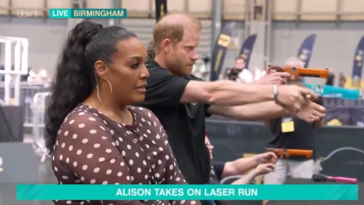 Prince Harry takes on Alison Hammond in laser shootout Prince Harry takes on Alison Hammond in laser shootout