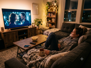 Psychology says people who like to watch a movie after a long day of work aren't wasting time as this habit may help the mind recover from daily mental demands. AI generated image