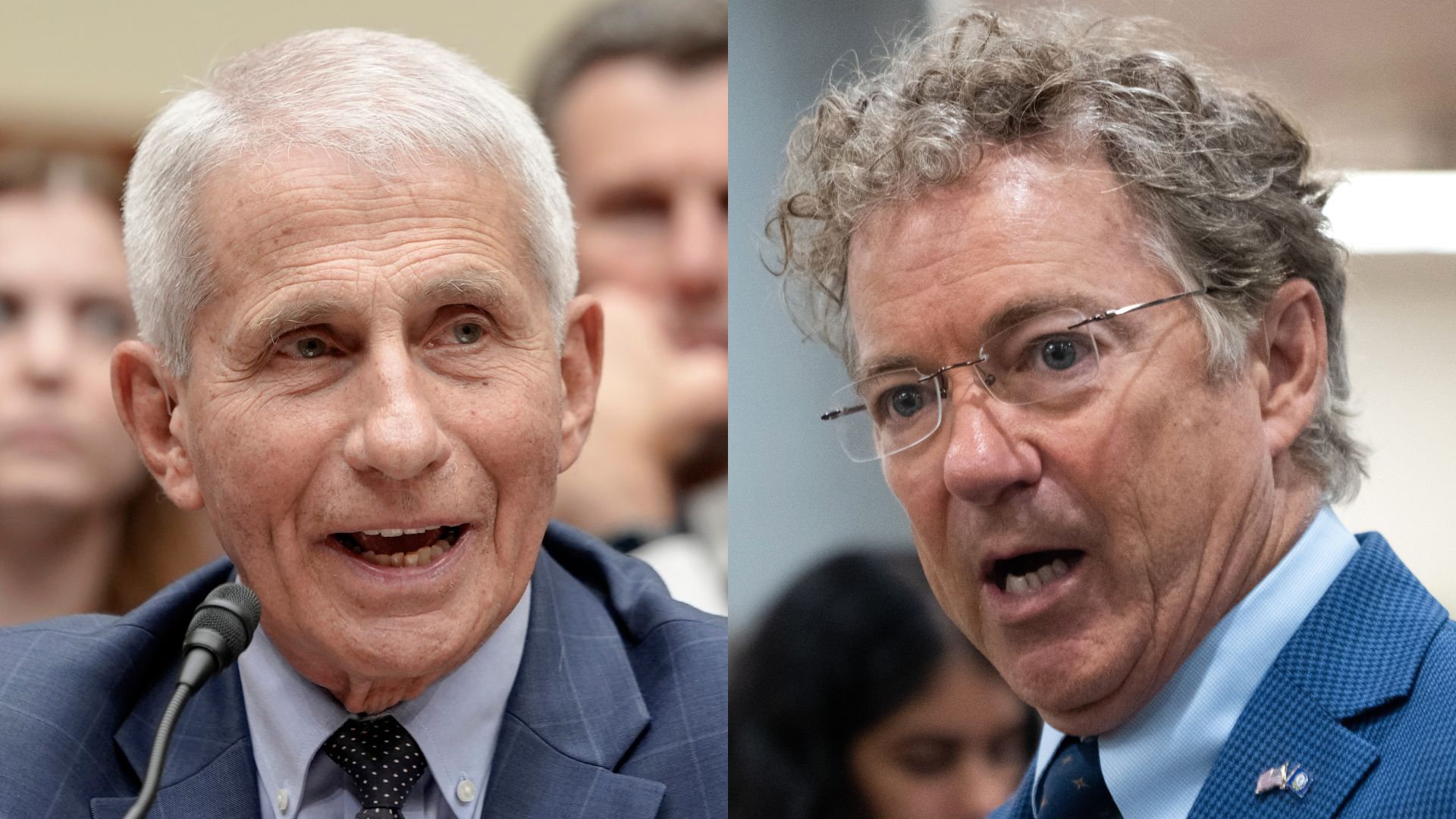 This combination of images shows Dr. Anthony Fauci, left, and Sen. Rand Paul.