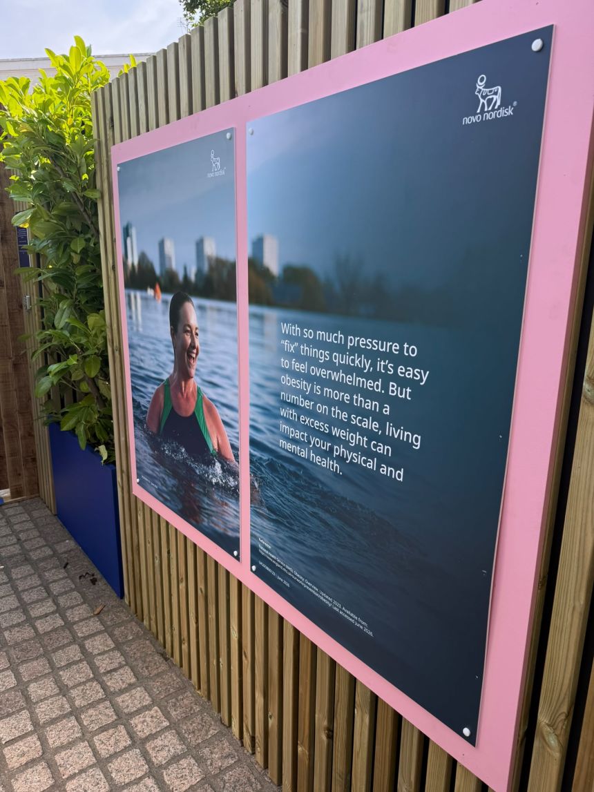 An information board on obesity in Novo Nordisk's maze exhibition in London, July 2026