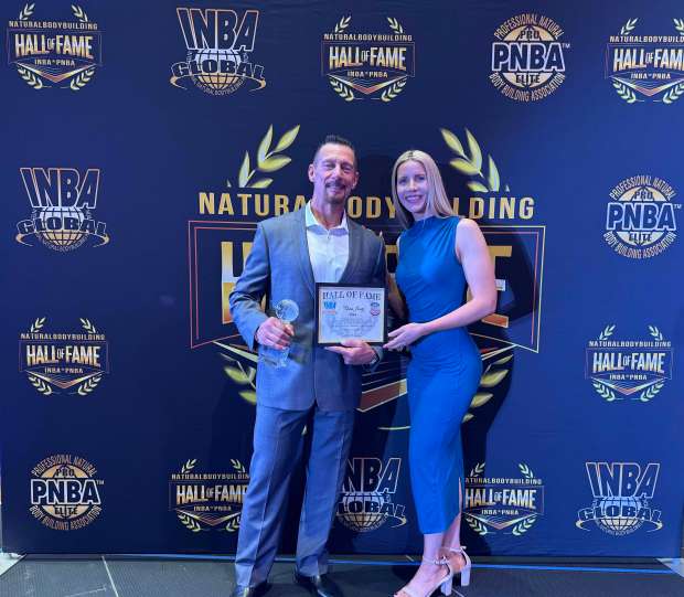 Chris Jantz of Petaluma receives his Natural Bodybuilding Hall of Fame honor in Las Vegas. (Jantz family)