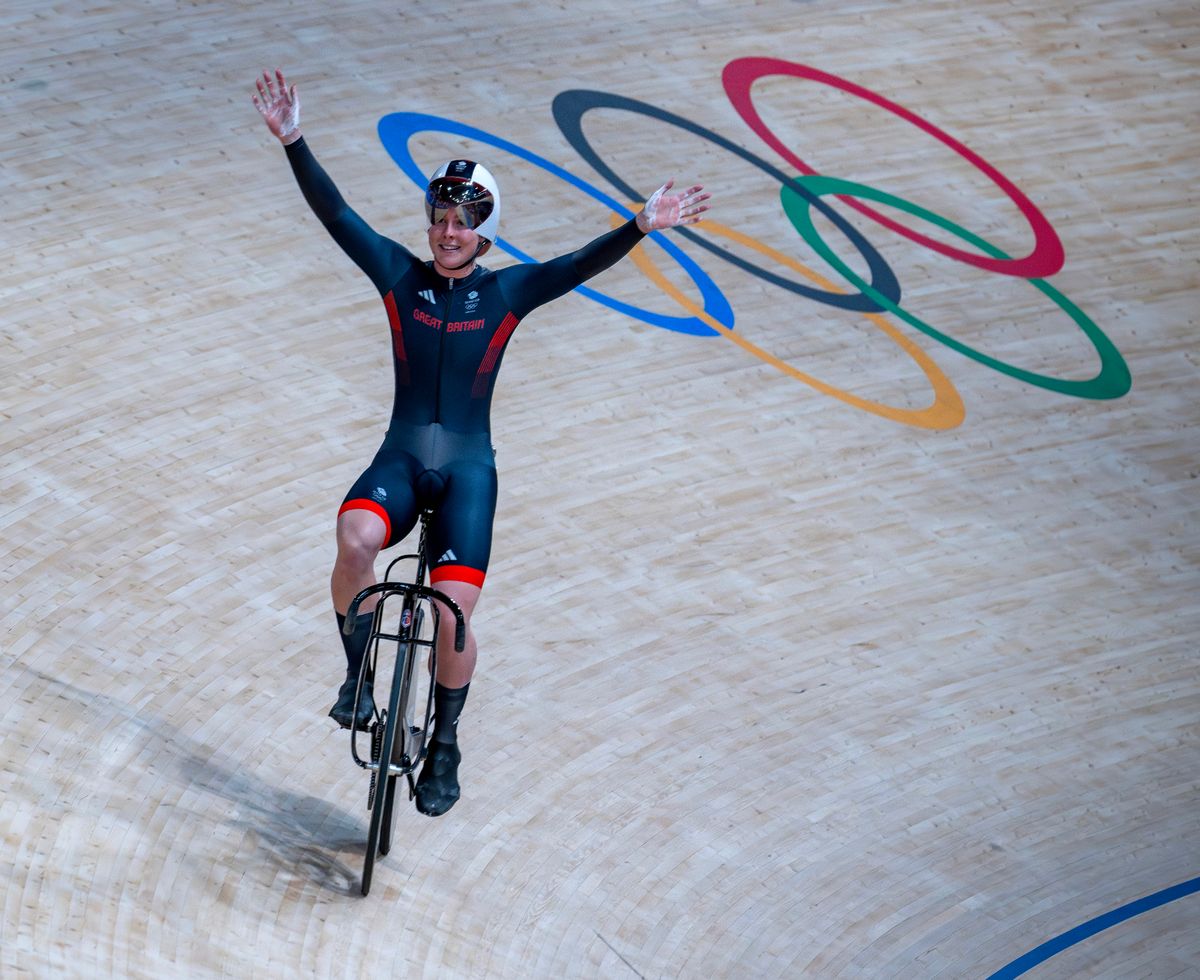 Emma Finucane celebrates three medals at the 2024 Olympics