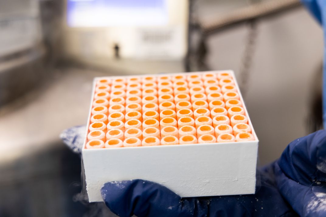 a box containing cryogenically frozen biospecimens.