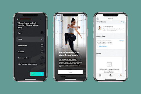 future fitness interface on phones on background