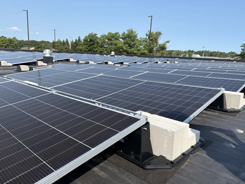 A new 81-kilowatt solar array installed on the NMU Wellbeing Center roof is pictured.