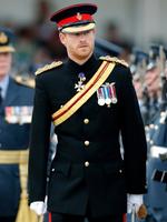 Prince Harry inspects a parade as he, on behalf of his grandmother Queen Elizabeth II, presents the RAF Regiment with a new Colour in their 75th Anniversary year at RAF Honington on July 20, 2017 in Bury St Edmunds, England. Picture: Max Mumby/Indigo/Getty Images