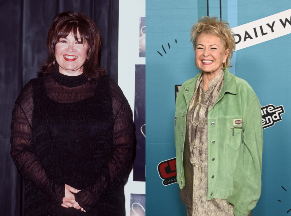 Split image of Roseanne Barr. On the left in 1995, on the right in 2024.