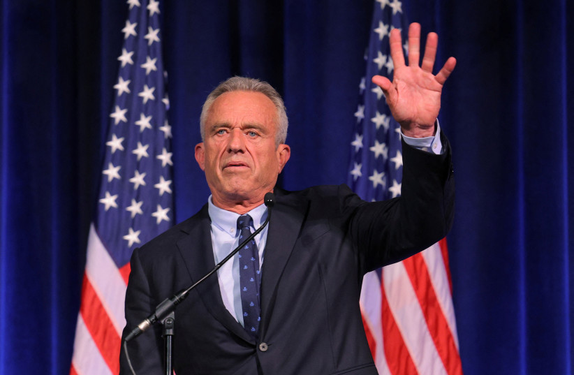 Democratic presidential candidate Robert F. Kennedy Jr. waves to the audience after delivering a foreign policy speech at St. Anselm College in Manchester, New Hampshire, U.S., June 20, 2023.
