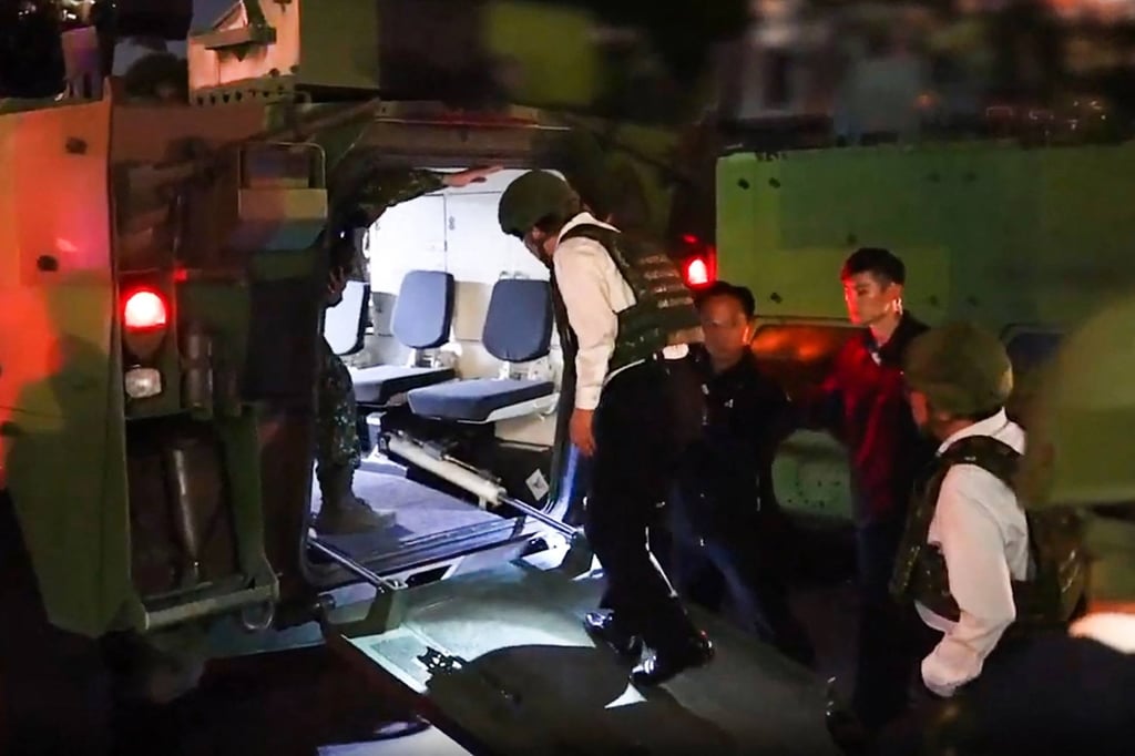 William Lai enters an armoured vehicle in Taipei, Taiwan on Wednesday as part of the evacuation drill during the island’s Han Kuang military exercise. Photo: AFP / Presidential Office of Taiwan