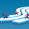 illustration of people racing along arrows