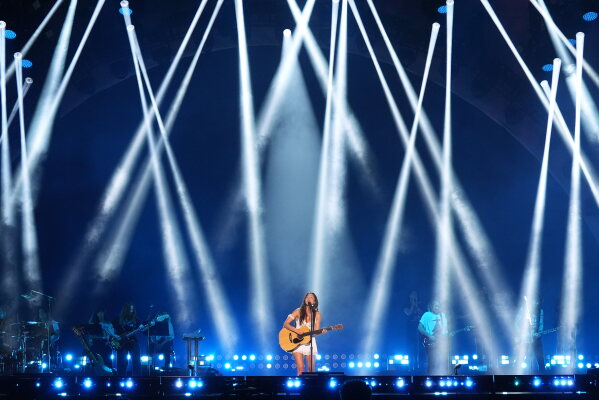 Olivia Rodrigo performs at the Daisy Chain Fields Music Festival on Saturday, Aug. 29, 2026, at Great Park in Irvine, Calif. (AP Photo/Chris Pizzello)
