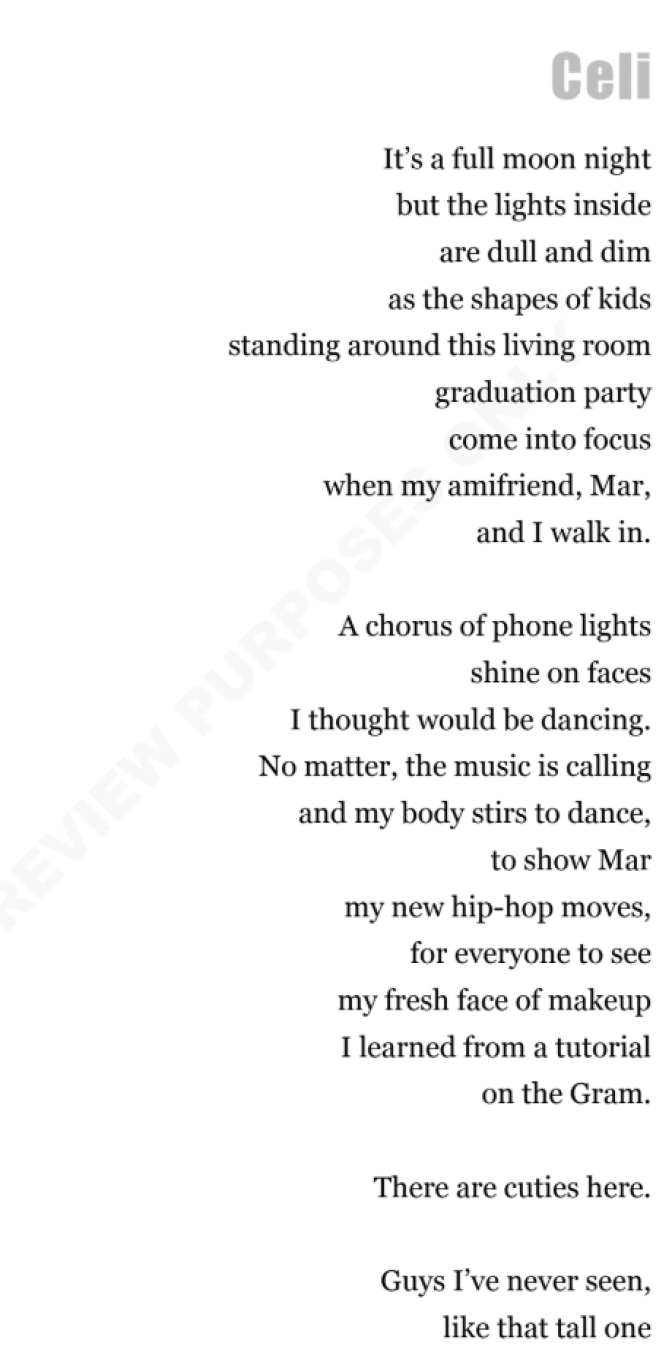 A screenshot of a book page shows text like poetry, with irregular lines.
