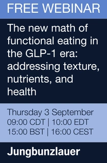 Free Jungbunzlauer webinar on functional eating in the GLP-1 era, Thursday 3 September at 09:00 CDT, 10:00 EDT, 15:00 BST, and 16:00 CEST.