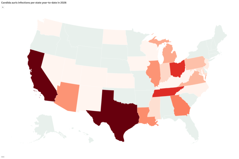 Map shows where deadly "superbug" Candida Auris outbreak is most severe