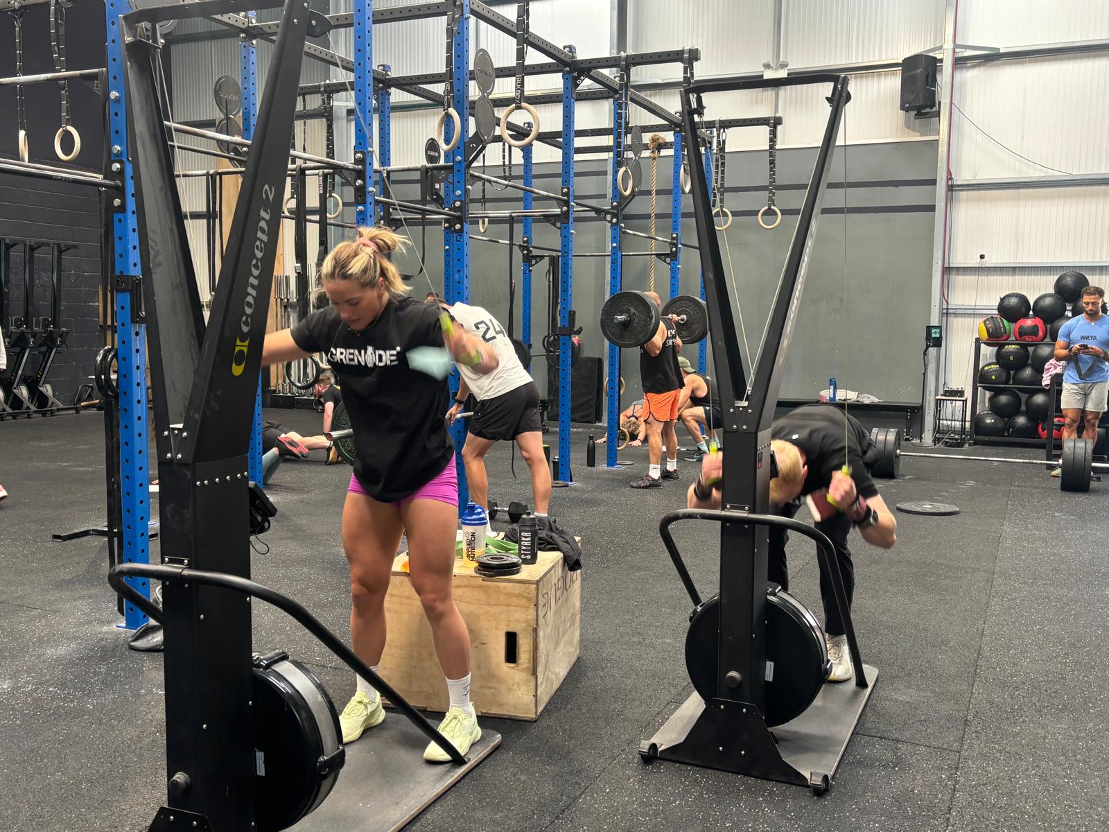 CrossFit Games athlete Aimee Cringle using a SkiErg machine during a training workout at Blueprint Training in Worcester