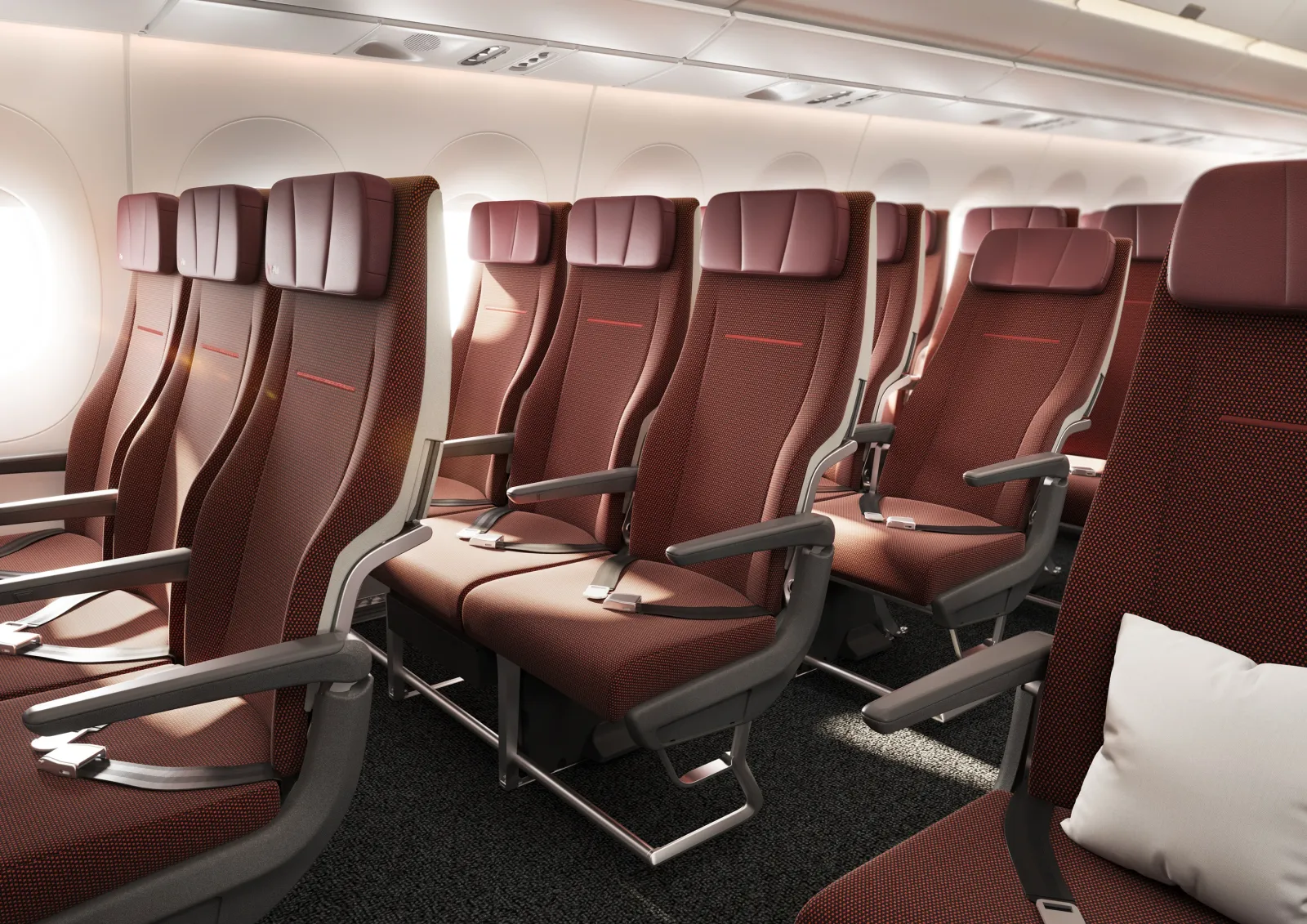 A rendering of the economy cabin of Qantas' A350 aircraft.