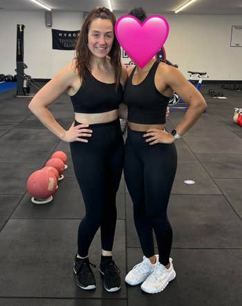 Two reviewers wearing the pants at the gym