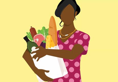 Person carrying a grocery bag full of food