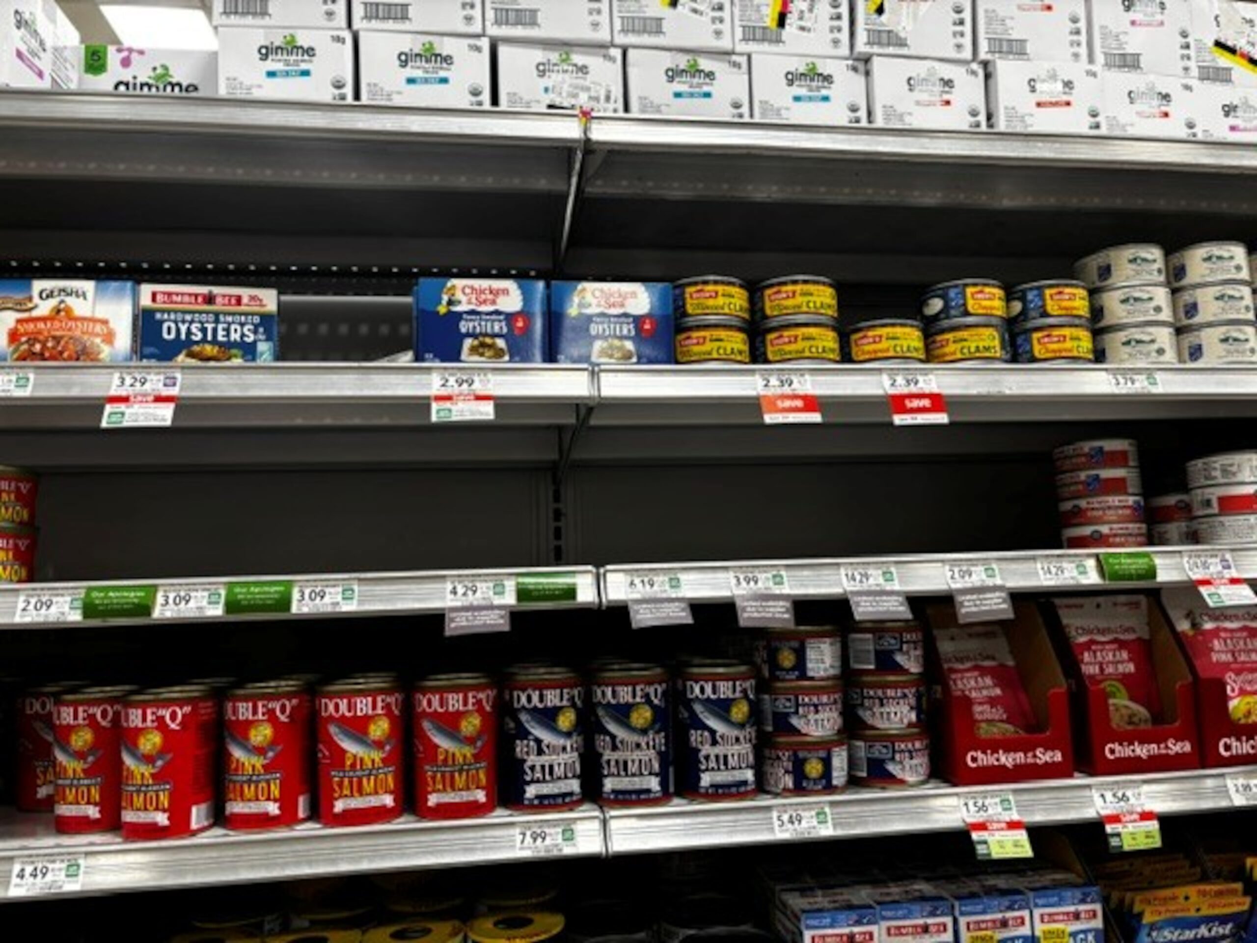 An empty shelf at a metro Atlanta grocery store reflects the growing popularity of sardines, which have gone viral on TikTok. (Courtesy of Olivia LaBorde)