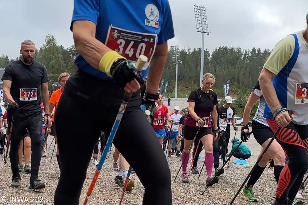 People competing in a Nordic walking race