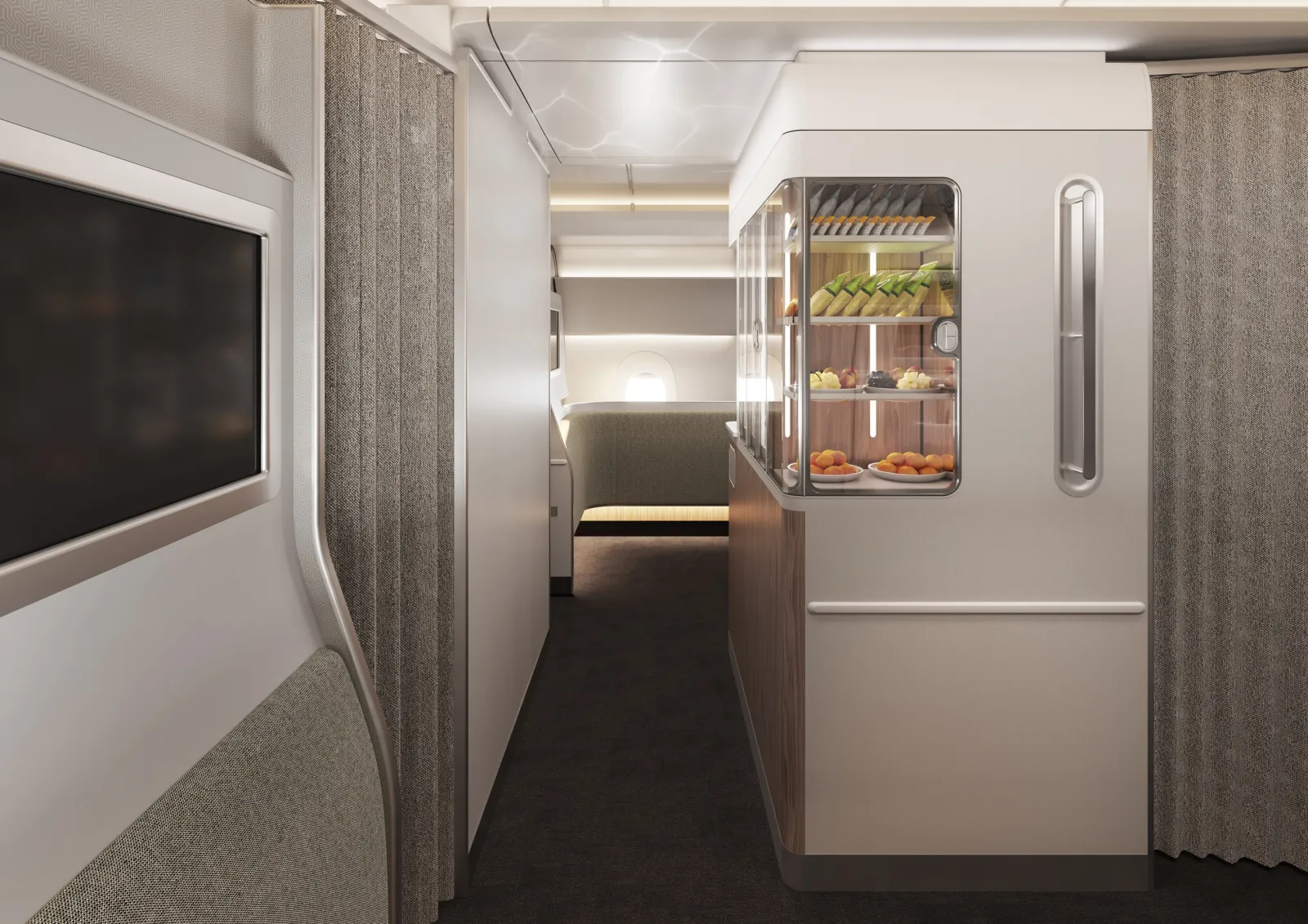 A rendering of the "Wellbeing Zone" of Qantas' A350 aircraft.