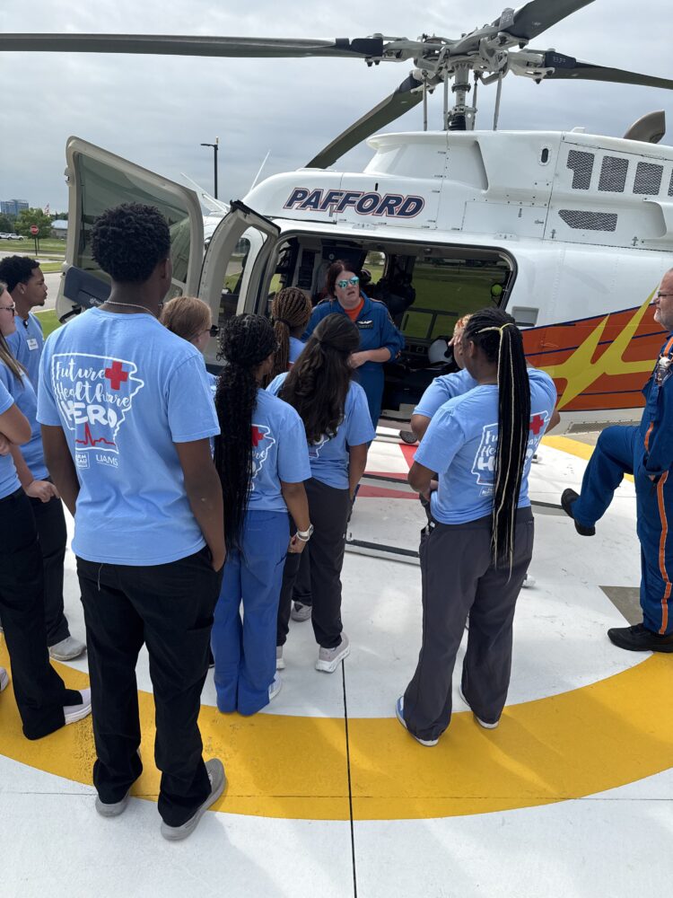 West Memphis MASH students hear about the Pafford Air One helicopter at Baptist Memorial Hospital in West Memphis.